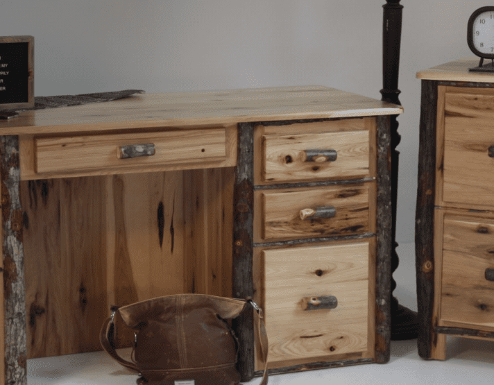 hickory lodge single pedestal desk with four drawers